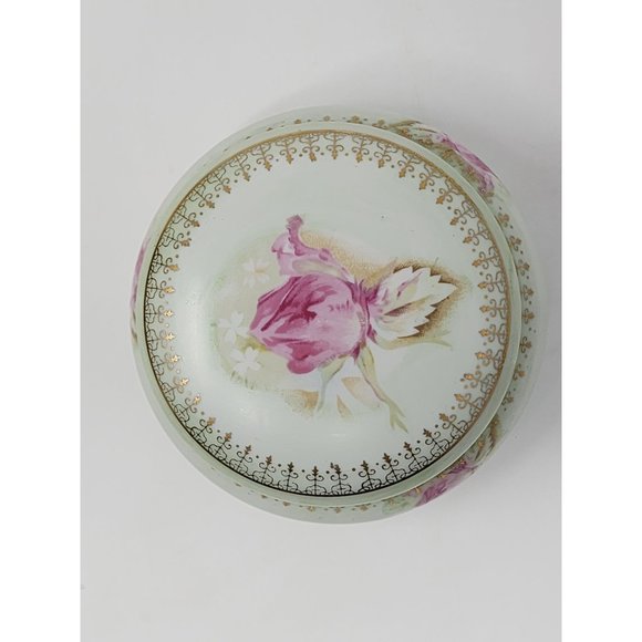 Antique Hand Painted Roses Nippon Powder/Trinket Bowl With Lid - Picture 6 of 11